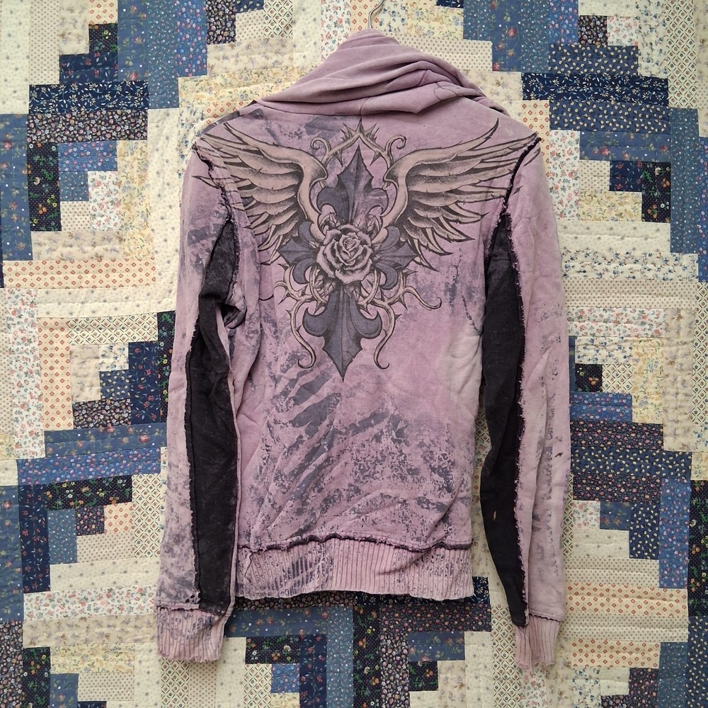 Sinful by Affliction Y2K Hoodie Womens Size Large Cyber Grunge Mall Goth Pink - Picture 2 of 10